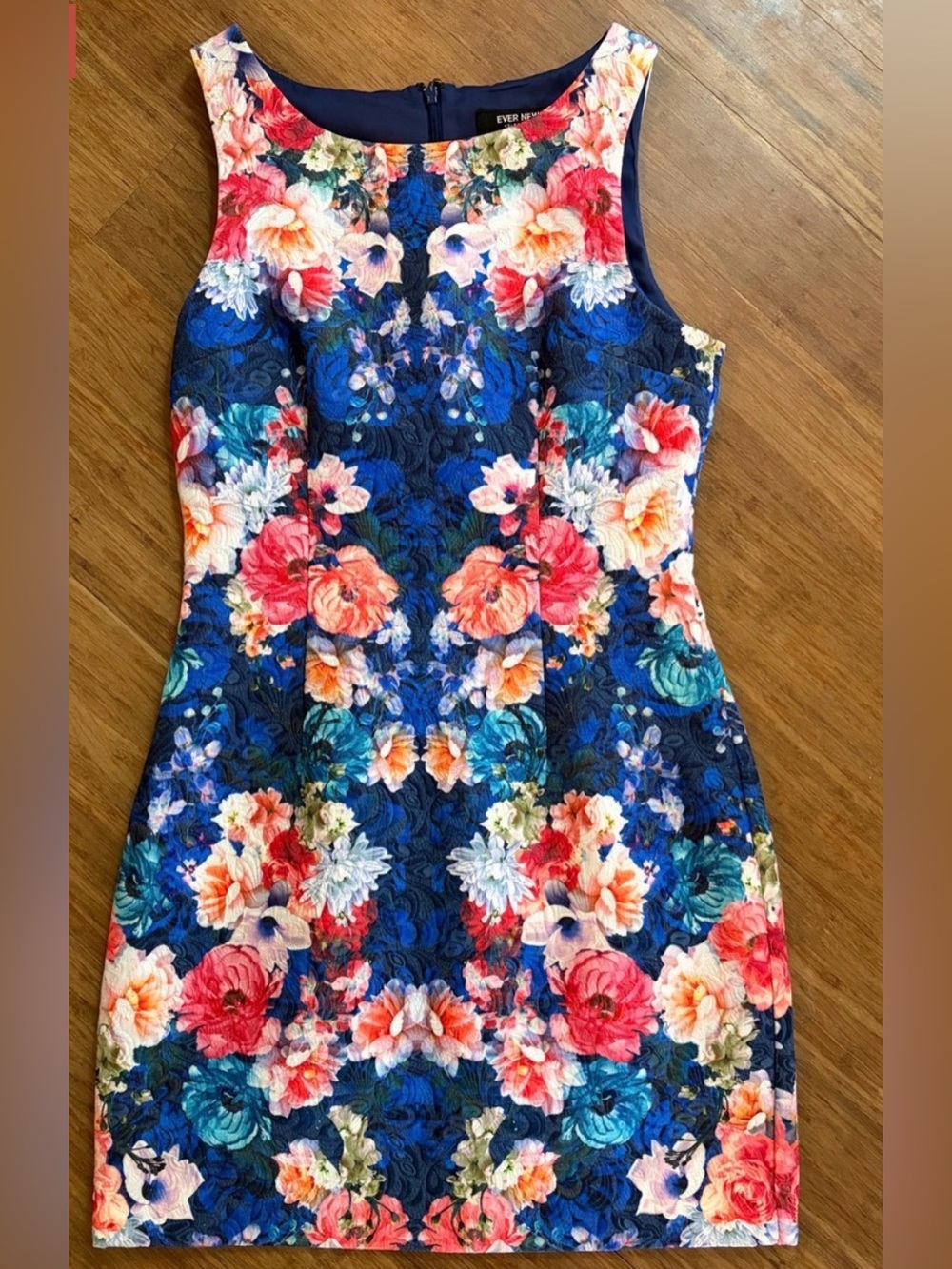 Ever New Floral Textured Sheath Dress - Multicolor Blue Base size 6